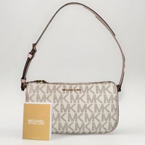 Michael Kors Jet Set Vanilla Soft Pink MK Logo MD Pouchette Shoulder Purse New